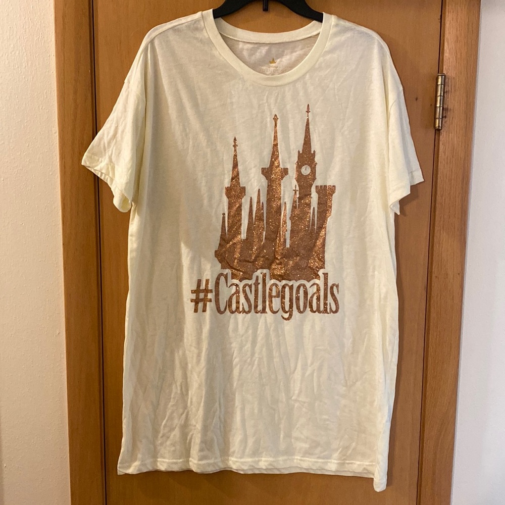 Disney Princess Castlegoals Glitter Tunic Top Cream Rosegold Size Large